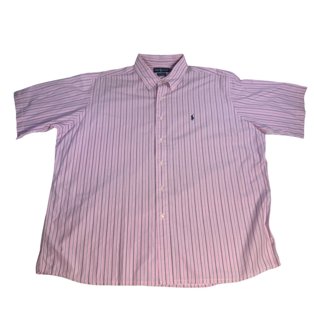 Ralph Lauren Ellington Men XXL Pink Green Striped Short Sleeve Button Down Shirt